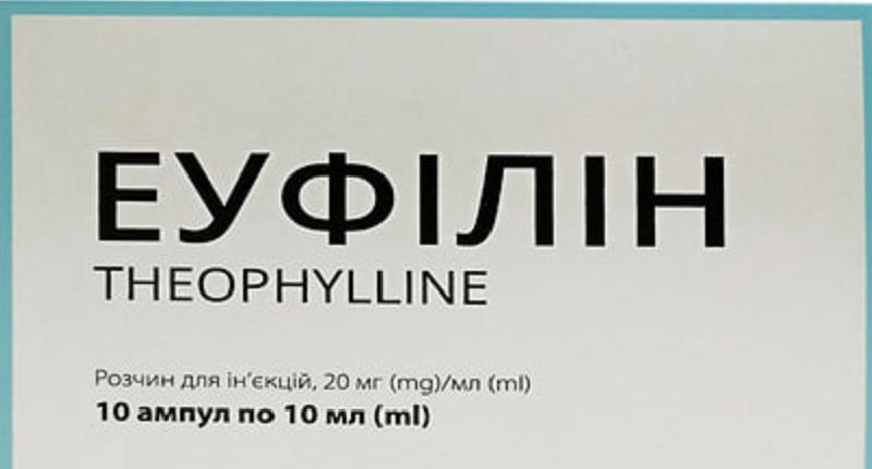 ЕУФІЛІН розчин для ін'єкцій, 20 мг/мл; по 5 мл в ампулі; по 10 ампул у пачці з картону